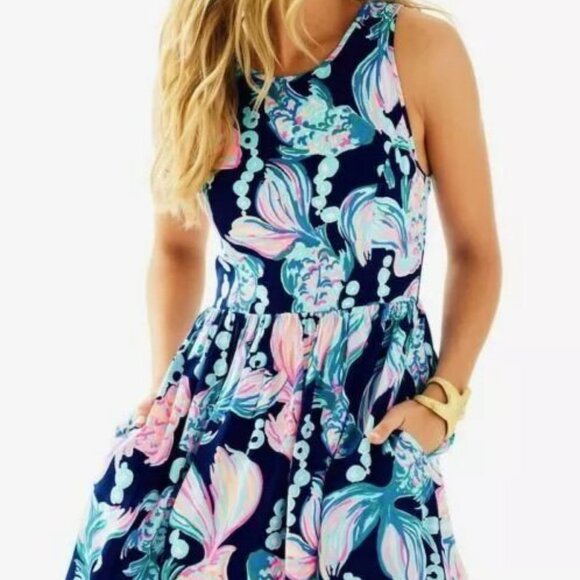 Lilly Pulitzer Going Coastal Kassia Blue Pink Fit & Flare Dress - Sz 4 - Picture 2 of 6
